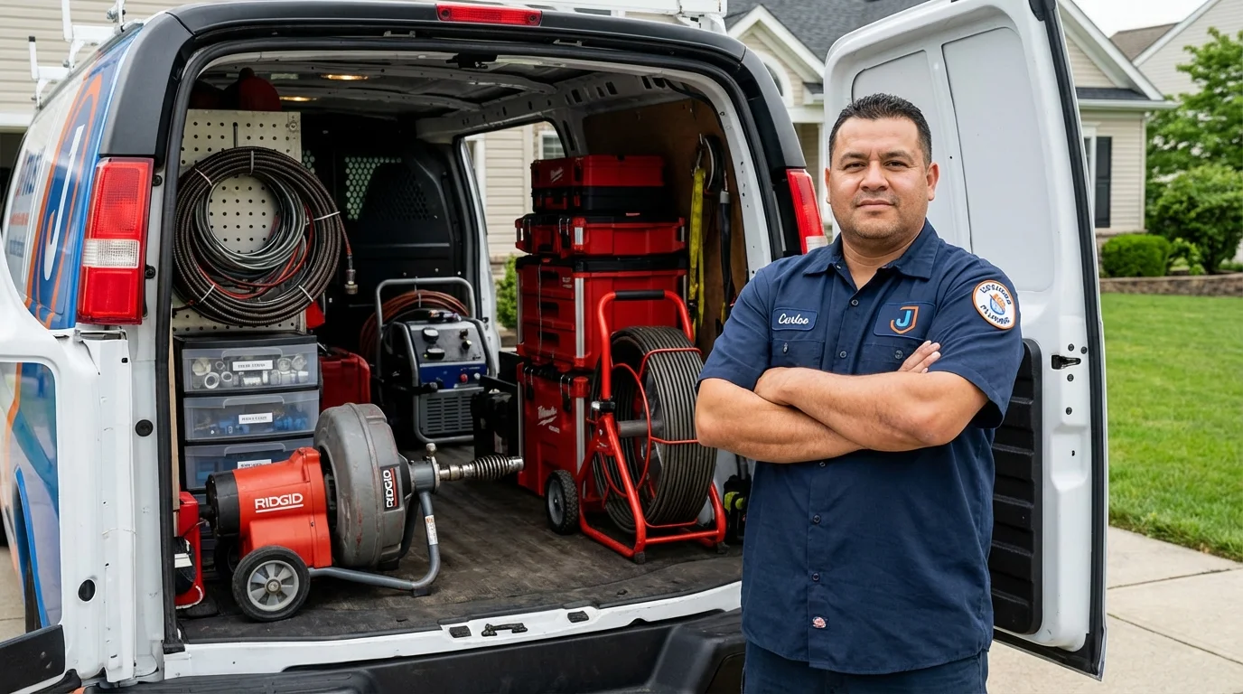 Professional drain cleaning equipment and Johns Plumbing LLC plumber in Glasford