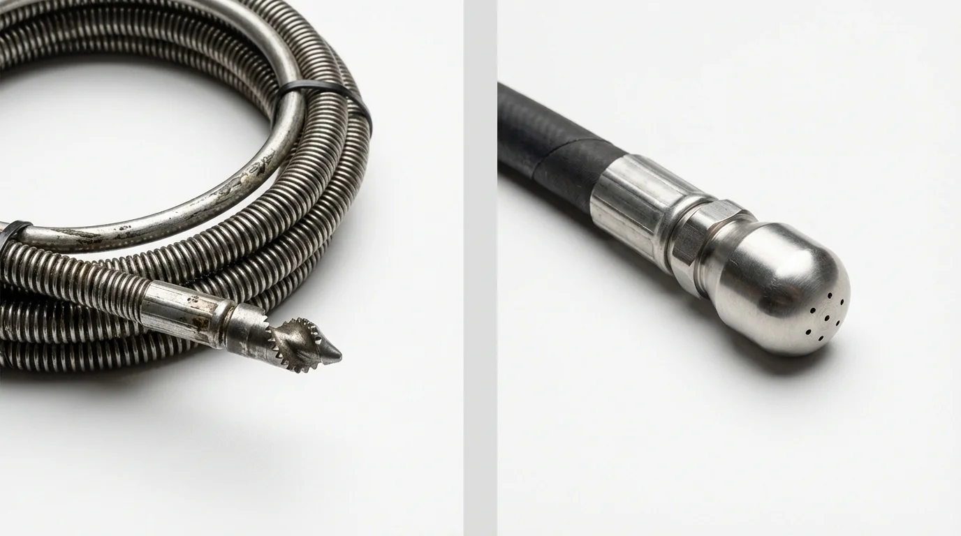 Drain snake cable and hydro jetting nozzle used for drain cleaning in Glasford, IL